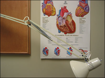 Heart chart and Luxo lamp in doctor’s office. Calgary. 05 March 2002. Copyright © 2002 Grant Hutchinson