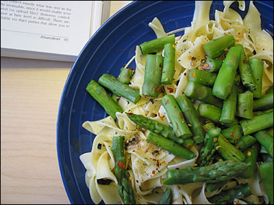 ASP in a Nutshell with asparagus and noodles. Calgary. 02 April 2003. Copyright © 2003 Grant Hutchinson
