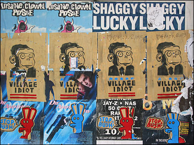 Poster collage found on Hennepin Avenue, Minneapolis. 20 July 2003. Copyright © 2003 Grant Hutchinson