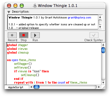 AppleScript Script Editor as viewed in Mac OS X 10.2 (Jaguar)