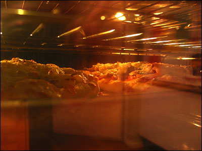 Vegetarian pizza for dinner. Calgary. 14 February 2002. Copyright © 2002 Grant Hutchinson
