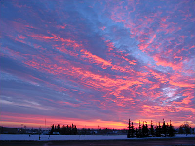 Sunrise from car dealership parking lot. Calgary. 12 November 2002. Copyright © 2002 Grant Hutchinson