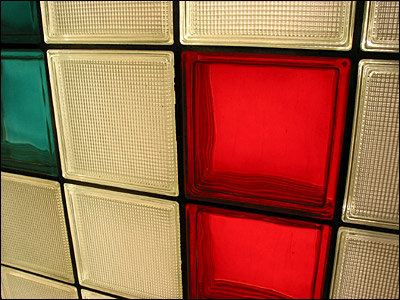 Detail of glass block window. Foothills Medical Centre, Calgary. 17 January 2003. Copyright © 2003 Grant Hutchinson