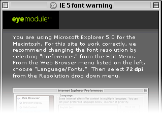EyeModule Web Site Font Warning Window