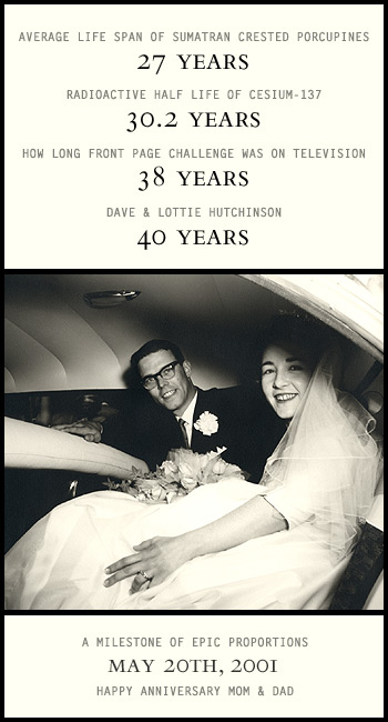 A milestone of epic proportions. Happy anniversary Mom &amp; Dad.