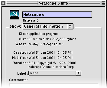 Get Info Window for Netscape
