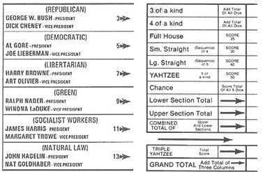 Triple Yahtzee Score Card — Copyright © 1982 Milton Bradley Co.